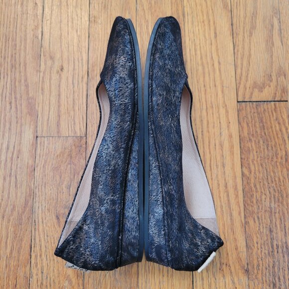 FS NY 8 Italy Animal Leopard Print Flats Shoes Wedge Black Gold Metallic‎ - Picture 7 of 7
